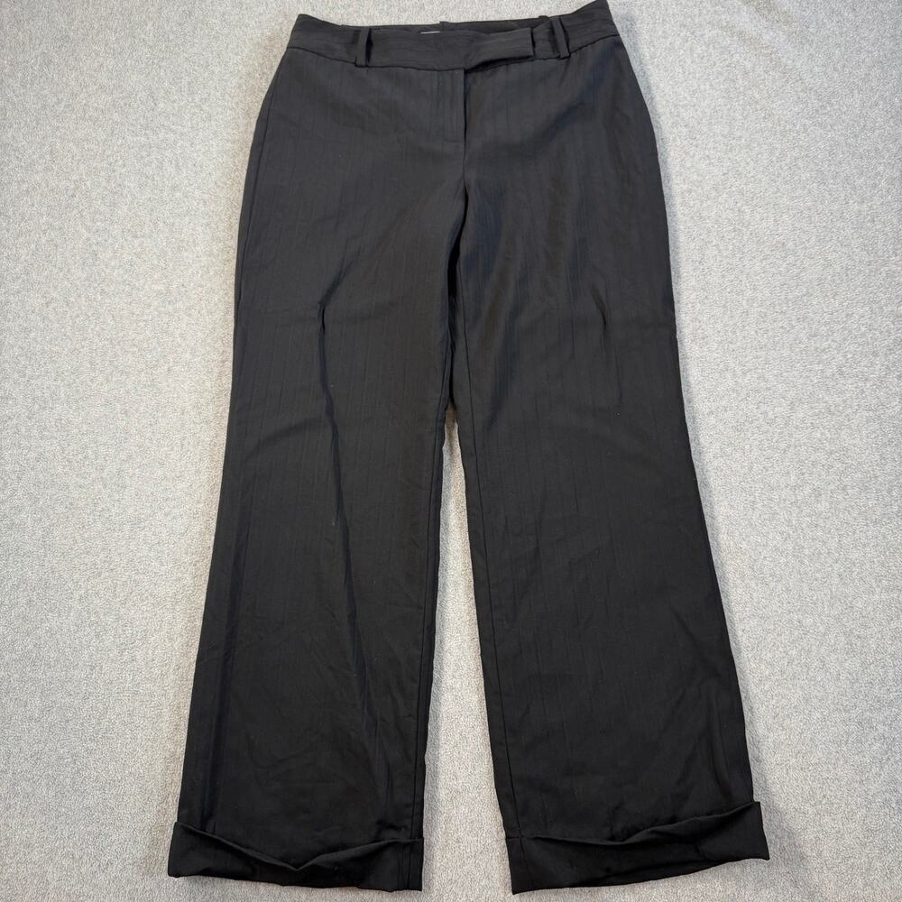Ann Taylor Petites 4P Black Pinstripe Wide Leg Cuffed Dress Pants Virgin Wool